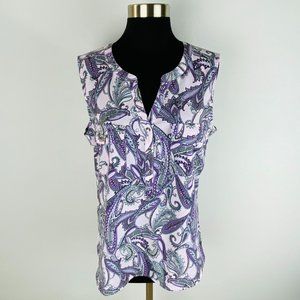 Croft & Barrow Purple Gray Purple Paisley Popover Pockets Top Petite L *